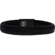 Celikchi Erkek Siyah Renk Çelik Deri Bileklik