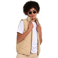 Sportive Kadın Bej Renkli Avila Stil Yelek XL Düz Desenli Günlük Kullanım İçin