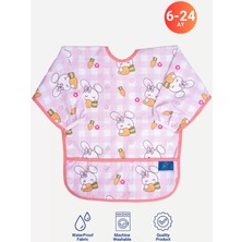 Sıvı Gecirmez Pembe Tavşan Uzun Kol Sıvı Gecirmez Mama-Aktivite Önlüğü 6-24 Ay