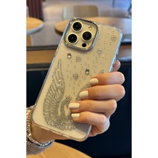 Paladyum Case iPhone 15 Pro Max Uyumlu Taşlı Kuğu Desenli Şeffaf Kılıf