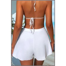Miss Maral Kadın Beyaz Deniz Havuz Şortu Etek Görünümlü Yırtmaçlı Şık Model Summer Beach Short HB11100