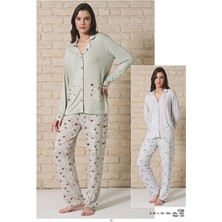 Pijadore Kadın Viskon Düğmeli Uzun Kollu Pijama Takımı 1728