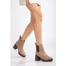 Analin Shoes Kadın  Deri Lastikli Kalın Topuklu Bot - Taş