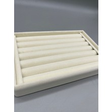 Megass Dekor Yerli Üretim Küçük Boy Süet Kumaş Krem Renk 22 /14 cm Rulo Çekmece Içi Yüzük Standı