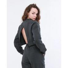 Evable Cross Kadın Arkası Çapraz Dekolte Detaylı Haki Sweatshirt