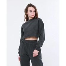 Evable Cross Kadın Arkası Çapraz Dekolte Detaylı Haki Sweatshirt