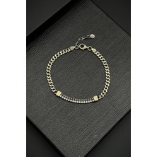 Frnch 925 Ayar Gümüş Italyan Model Zirkon Taşlı Gümüş Renk Erkek Bileklik FRJ12311-3311-A