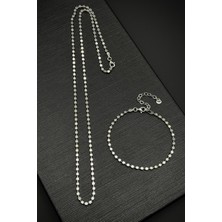 Frnch 925 Ayar Gümüş Italyan Model Gümüş Renk Erkek Bileklik/kolye Set FRJ12180-3180-A2