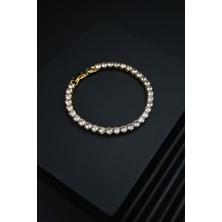 Frnch 3A Kalite Zirkon Taşlı 4mm Altın Renkli Tennis Erkek Bileklik FRJ12161-3161-G