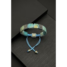 Frnch 925 Ayar Gümüş ve Kuvars Doğal Taşlı Zirkon Parçalı Mavi Renk Erkek Bileklik FRJ12333-3333-M2