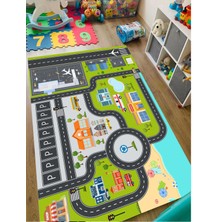 STY Home Otoparklı Yol Çocuk Halısı Yıkanabilir Kaymaz Taban Gri Araba Temalı 60 x 90 cm
