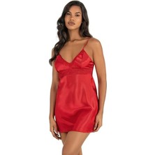 MOTTO10 Butik Kırmızı Kısa Saten Gecelik