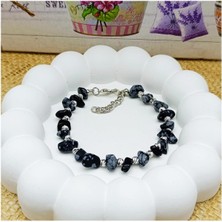 BijuStore Gümüş Renk Dorika Aparat - Amorf  Obsidyen Doğal Taş Kadın Bileklik