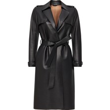 Derimod Los Angeles Kadın Siyah Ceket Yaka Deri Pardesü 24WGD5224DU