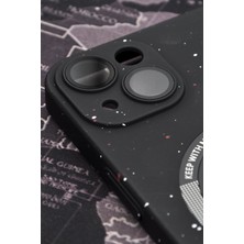 NOVKA Phone Accessories  iPhone 14 Uyumlu Siyah Benekli Desenli Ince Sert Kapak Kılıf Kamera Lens Korumalı