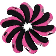 Perfk 10 Adet Neopren Golf Demir Headcovers Golf Kulübü Kafa Kapağı Görüntülenebilir Pencere Pembe (Yurt Dışından)