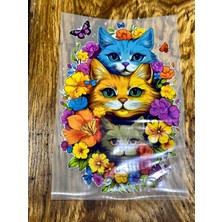 Gönülden Tasarım 29X19 cm Ütü Ile Yapışan Üçlü Kedi Çiçekli Transfer Baskı Arma