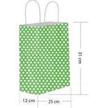 Partici Yeşil Puantiyeli Büküm Saplı Kağıt Çanta 25X31CM 25AD.