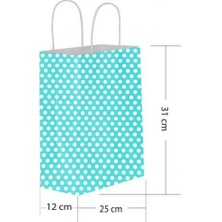 Partici Mavi Puantiyeli Büküm Saplı Kağıt Çanta 25X31CM 25AD.