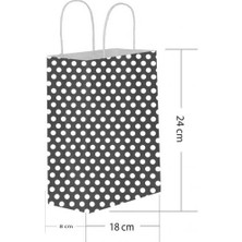 Partici Siyah Puantiyeli Büküm Saplı Kağıt Çanta 18X24CM 25AD.