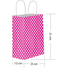 Partici Fuşya Puantiyeli Büküm Saplı Kağıt Çanta 25X31CM 25AD.
