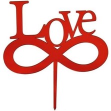 Partici Love Yazılı Pasta ve Cupcake Süsü Kırmızı Pleksi 12X15CM