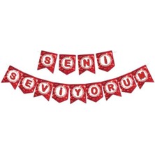 Partici Seni Seviyorum Kırmızı Harf Banner