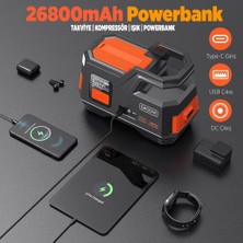 Groove JS006 26800MAH 3000A Akü Takviye Cihazı + Lastik Şişirme Kompresörü Taşınabilir Jump Starter (Kompresör+Powerbank+Led Lamba+Lcd Ekran)