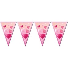 Partici Pembe Kalpli Üçgen Flama