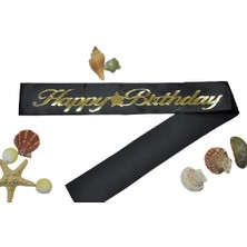 Partici Happy Birthday Gümüş Yaldızlı Siyah Kuşak