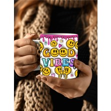 Evion Good Vibes Baskılı 3D Tasarım Seramik Kupa Mug -  Kupa Bardak