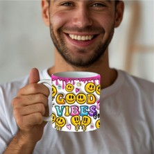 Evion Good Vibes Baskılı 3D Tasarım Seramik Kupa Mug -  Kupa Bardak