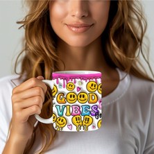 Evion Good Vibes Baskılı 3D Tasarım Seramik Kupa Mug -  Kupa Bardak