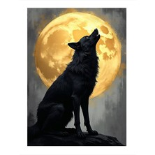 Tablomega Ay Işığında Kurt Tasarım Ahşap Tablo 25cmx 35cm