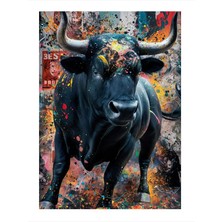 Tablomega Siyah Kızgın Boğa Ve Renkler Dekoratif Ahşap Tablo 35cm X50cm