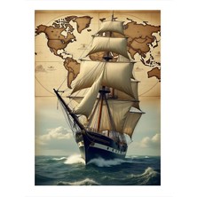 Tablomega Eski Yelkenli Gemi Tasarım Ahşap Tablo 18cm X 27cm