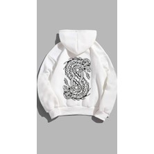 Unisex Oversize Kalıp Baskılı 3 Iplik Dragondetaylı Hoodie  Kapşonlu Sweatshirt