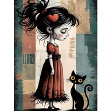 Tablomega Üzgün Kız Ve Kedi Dekoratif Ahşap Tablo 35cm X50cm