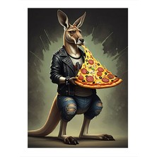 Tablomega Pizza Tutan Kanguru Desenli Ahşap Tablo 25cmx 35cm