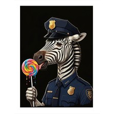 Tablomega Lolipoplu Polis Zebra Desenli Ahşap Tablo 18cm X 27cm