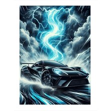 Tablomega Fırtına Içindeki Spor Araba Desenli Mdf Tablo 18cm X 27cm