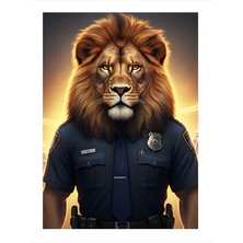 Tablomega Polis Aslan Desenli Ahşap Tablo 18cm X 27cm