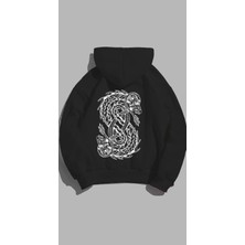Unisex Oversize Kalıp Baskılı 3 Iplik Dragon Detaylı Hoodie  Kapşonlu Sweatshirt