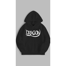 Unisex Oversize Kalıp Baskılı 3 Iplik Dragon Detaylı Hoodie  Kapşonlu Sweatshirt