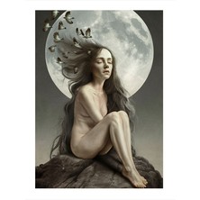 Tablomega Ay Işığında Nü Kadın Ve Kuşlar Mdf Poster 35cm X50cm