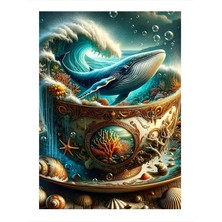 Tablomega Fincanın Içindeki Balina Ve Deniz Dalgası  Mdf Poster 35cm X50cm