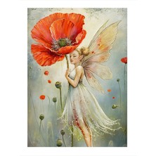 Tablomega Peri Kızı Ve Gelincik Çiçeği Mdf Poster 18cm X 27cm