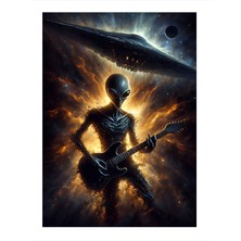 Tablomega Elektro Gitar Çalan Uzaylı Dekoratif Ahşap Tablo 35cm X50cm