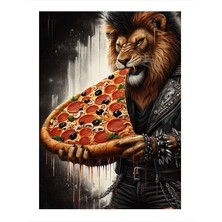 Tablomega Pizza Yiyen Aslan Art Mdf Poster 35cm X50cm