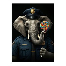 Tablomega Polis Üniformalı Fil Desenli Mdf Tablo 25cmx 35cm